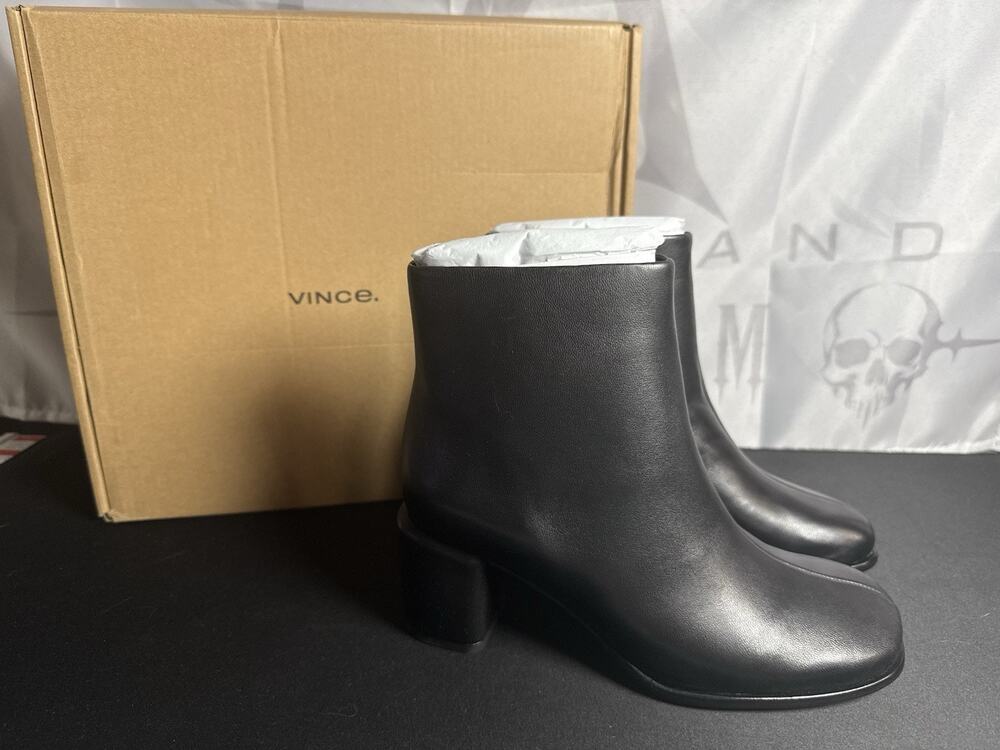 Vince Black Leather Maggie Ankle Boots Women’s Size 5M New With Box MSRP $350
